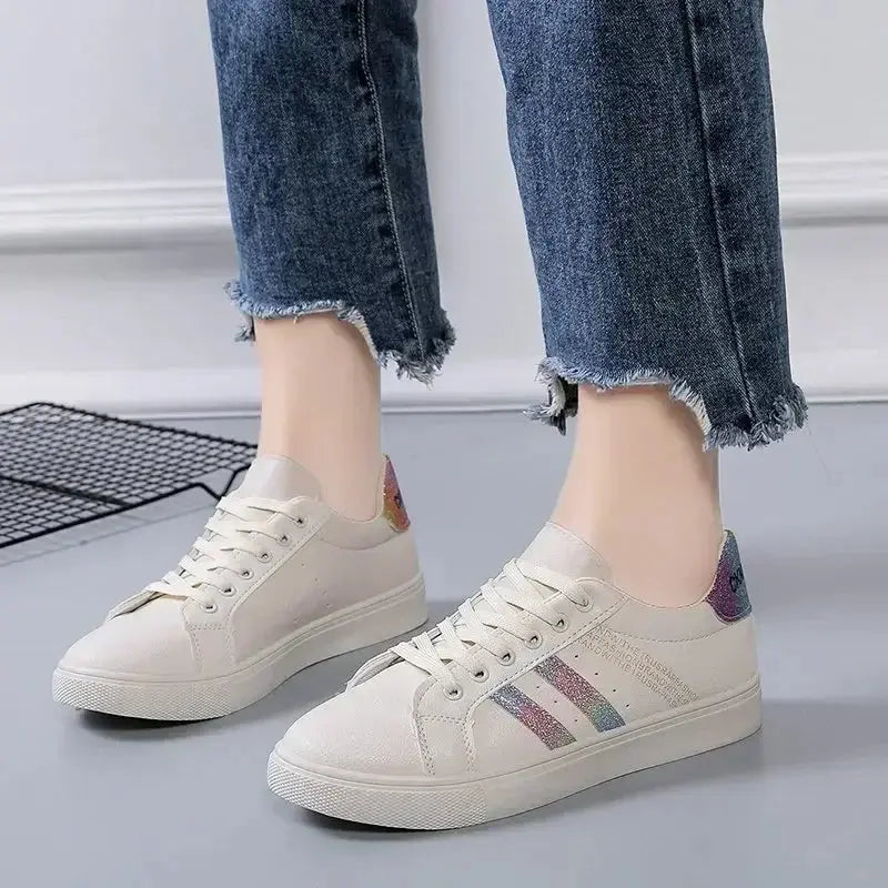 *Women's Vulcanized Pu Leather Casual Shoes, White Sneakers, Spring Fashion, New Off White Shoes MedSurgery Store For Digital Health