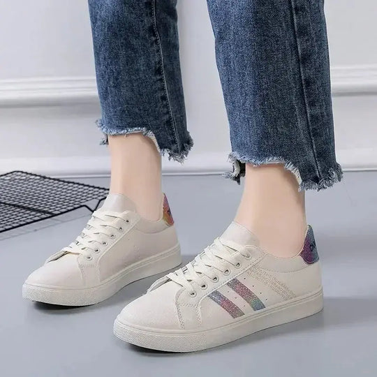 *Women's Vulcanized Pu Leather Casual Shoes, White Sneakers, Spring Fashion, New Off White Shoes MedSurgery Store For Digital Health