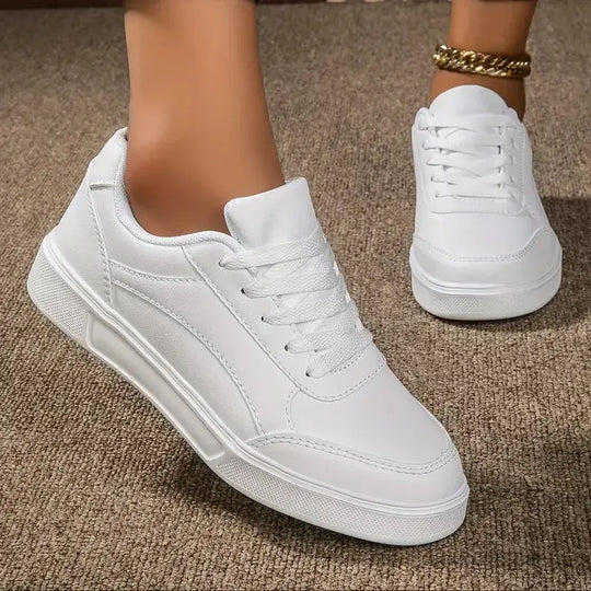 Women's white shoes, white slate lace-up casual flat shoes, PU leather walking shoes, thick sole, luxury outdoor fashion MedSurgery Store For Digital Health