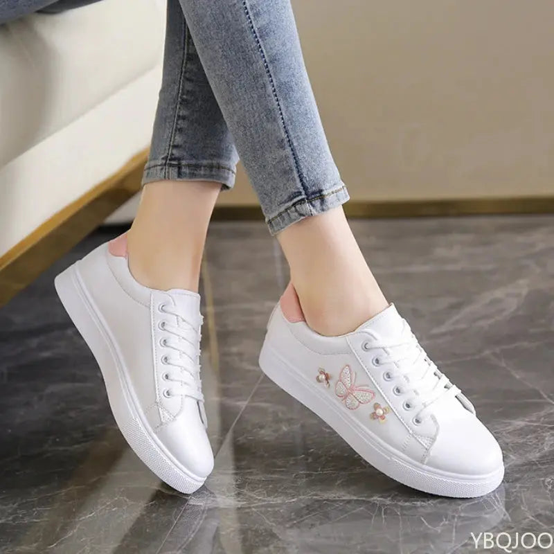 Women's New White Shoes, Fashionable Breathable Flat Shoes, Leather Lace-up Casual Shoes, Comfortable and Versatile Women's Sneakers MedSurgery Store For Digital Health