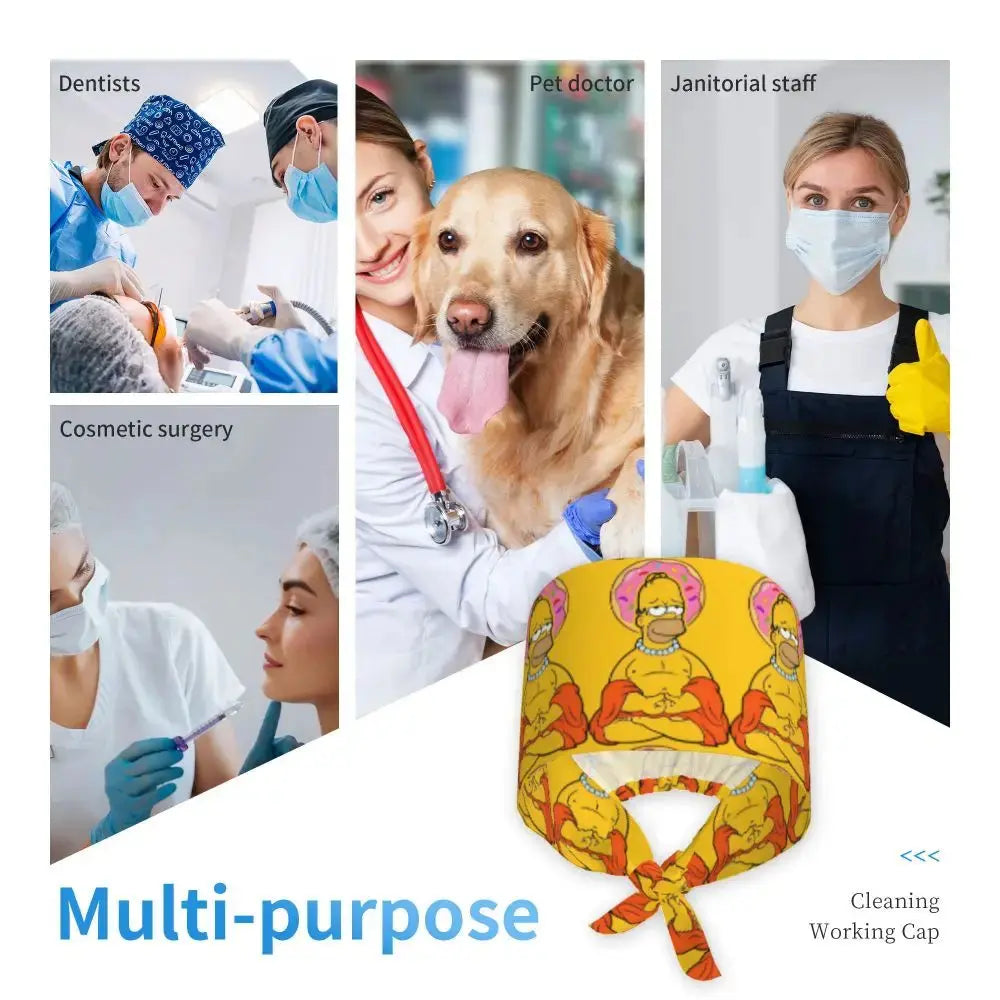 Customized The Simpsons Cartoon Cartoon Medical Staff Scrubs Hat Men Women Doctor Nursing Surgical Scrub Caps MedSurgery Store For Digital Health
