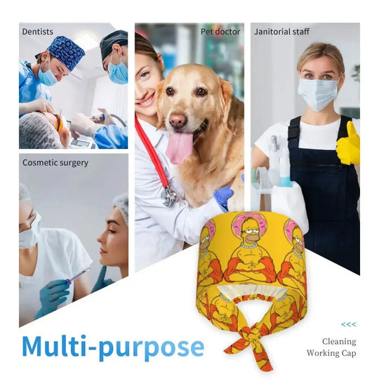 Customized The Simpsons Cartoon Cartoon Medical Staff Scrubs Hat Men Women Doctor Nursing Surgical Scrub Caps MedSurgery Store For Digital Health
