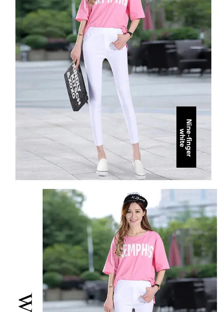 Women's high waist white thin leggings, summer eighteen adeazant plones, small foot plones sie... MedSurgery Store For Digital Health