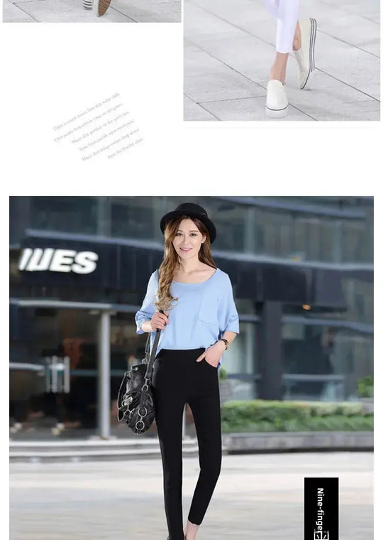 Women's high waist white thin leggings, summer eighteen adeazant plones, small foot plones sie... MedSurgery Store For Digital Health