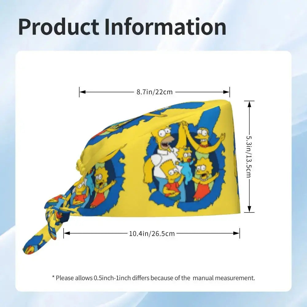 Customized The Simpsons Cartoon Cartoon Medical Staff Scrubs Hat Men Women Doctor Nursing Surgical Scrub Caps MedSurgery Store For Digital Health