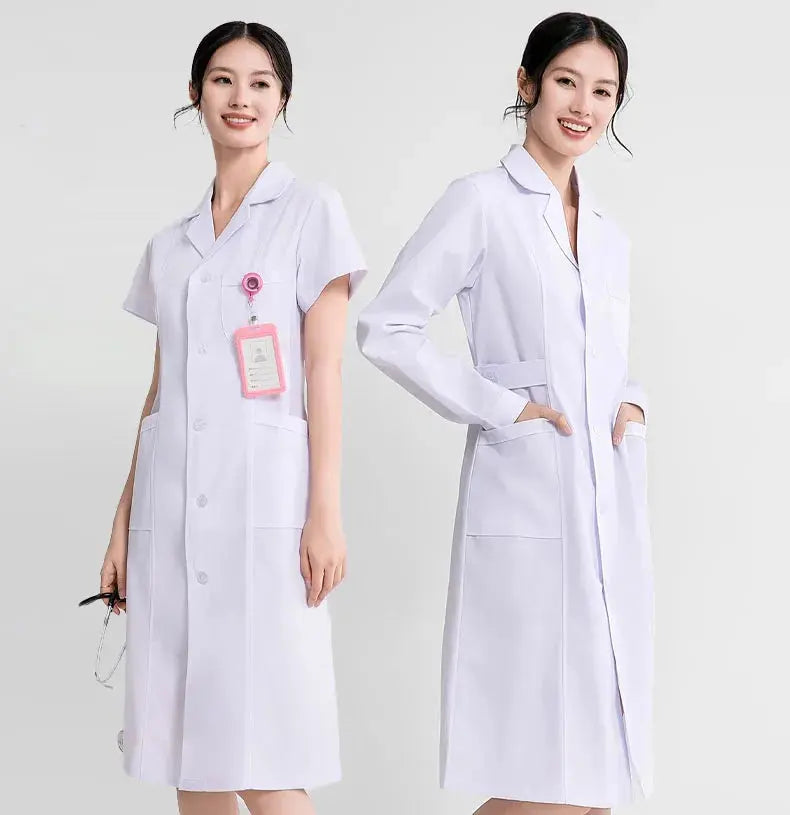 Women's white medical gown, cotton nurse medical uniform, hospital workwear, scientific laboratory pharmacy professional work uniform MedSurgery Store For Digital Health