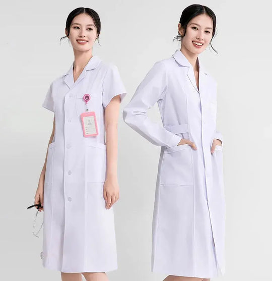 Women's white medical gown, cotton nurse medical uniform, hospital workwear, scientific laboratory pharmacy professional work uniform MedSurgery Store For Digital Health