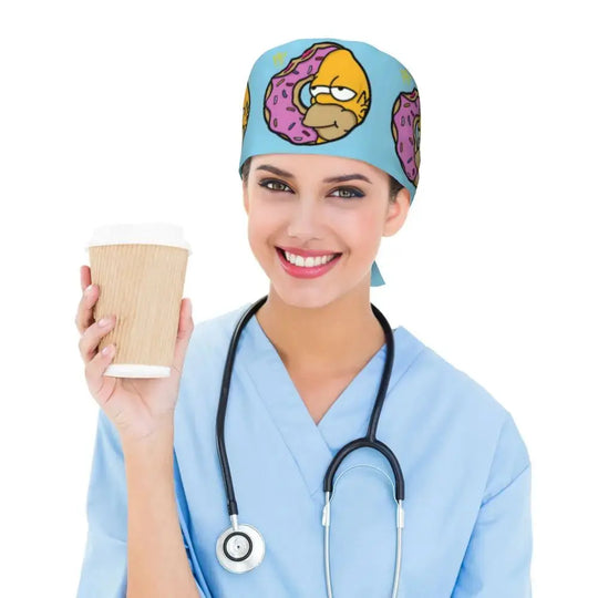 Customized The Simpsons Cartoon Cartoon Medical Staff Scrubs Hat Men Women Doctor Nursing Surgical Scrub Caps MedSurgery Store For Digital Health