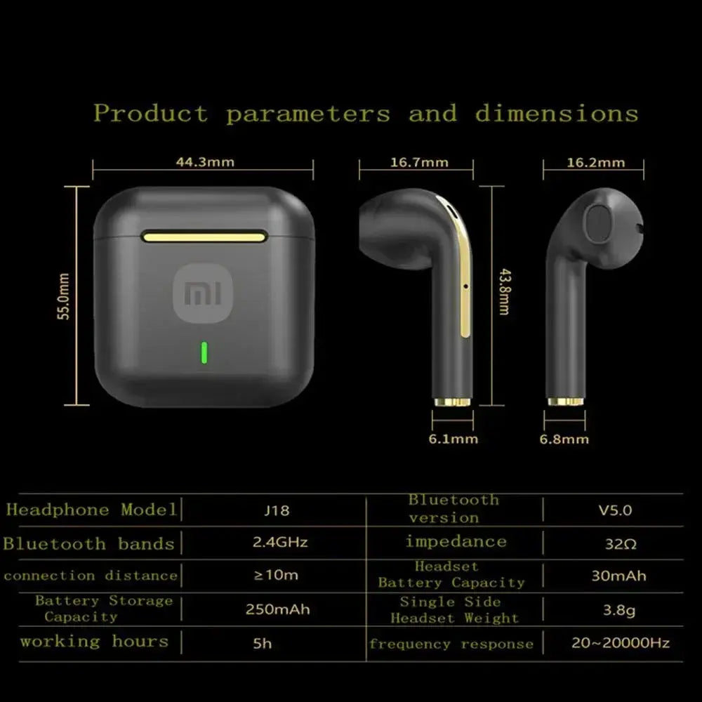 XIAOMI J18 True Wireless Headset Noise Cancelling Headphones HiFI Stereo Set with Microphone In-Ear Headphones TWS Waterproof Headphones MedSurgery Store For Digital Health