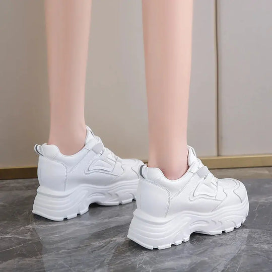 Women's white platform sneakers, vulcanized lace-up shoes with thick bottom, Pu leather, breathable, spring 2024 MedSurgery Store For Digital Health