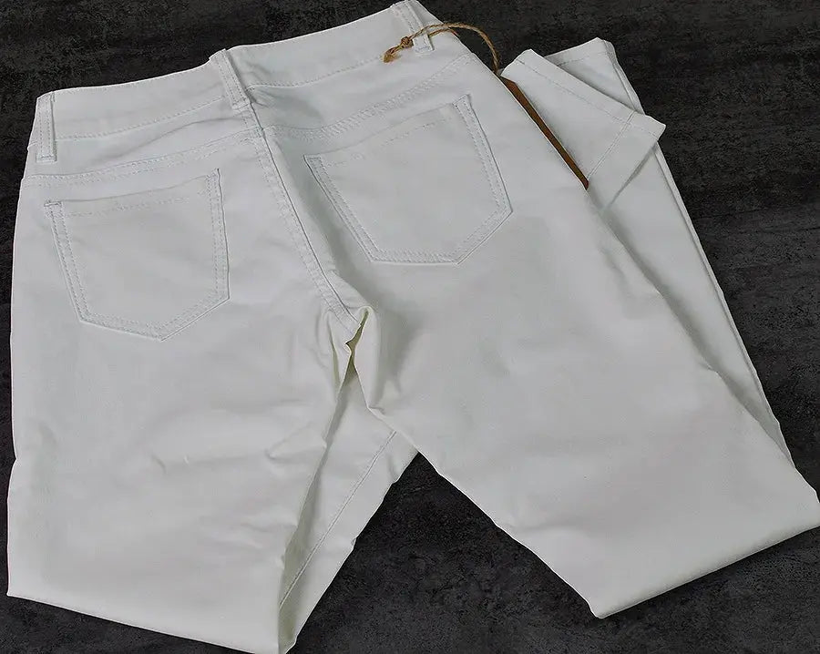 Women's low rise pants, elastic tight pants with double zipper, white faux leather pants for women MedSurgery Store For Digital Health
