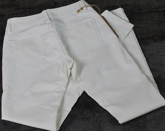 Women's low rise pants, elastic tight pants with double zipper, white faux leather pants for women MedSurgery Store For Digital Health