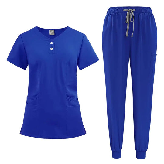 Women's gown set, V-neck pocket top, exfoliating jogging pants with drawstring, nursing scrubs, surgical scrubs CJdropshipping
