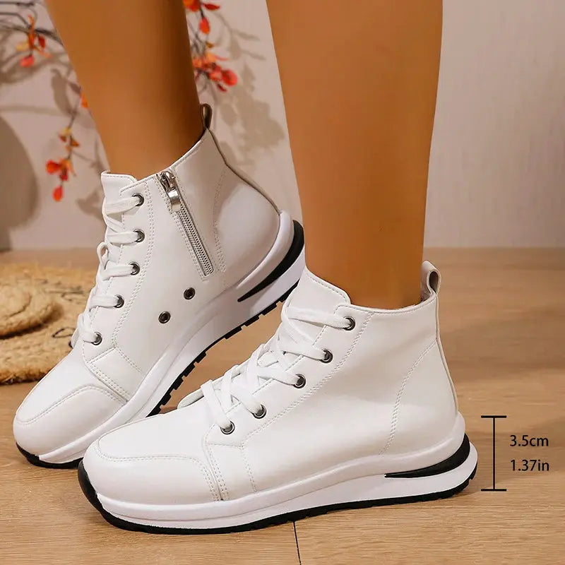 Women's high platform white sneakers, 2025 autumn light casual sneakers, women's PU leather thick sole ankle boots MedSurgery Store For Digital Health