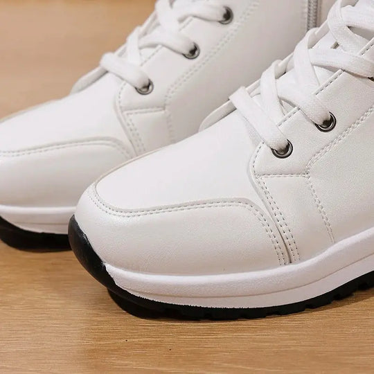 Women's high platform white sneakers, 2025 autumn light casual sneakers, women's PU leather thick sole ankle boots MedSurgery Store For Digital Health