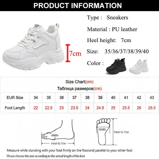 Women's white platform sneakers, vulcanized lace-up shoes with thick bottom, Pu leather, breathable, spring 2024 MedSurgery Store For Digital Health