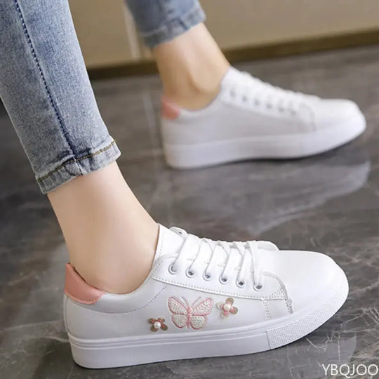 Women's New White Shoes, Fashionable Breathable Flat Shoes, Leather Lace-up Casual Shoes, Comfortable and Versatile Women's Sneakers MedSurgery Store For Digital Health