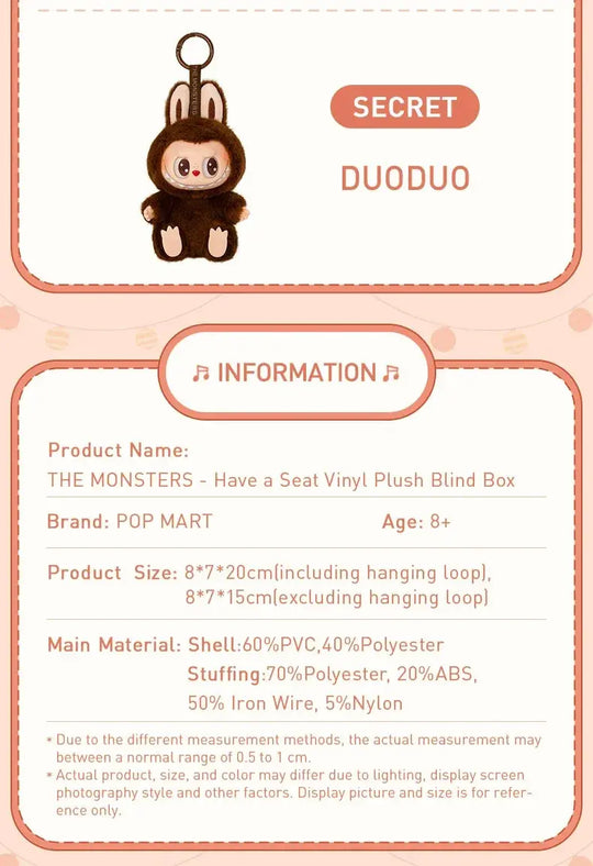 POP MART The Monsters Have A Seat Series keychain with pendant plush vinyl blind box toys mystery box MedSurgery Store For Digital Health