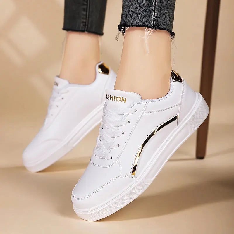 Women's white shoes, white slate lace-up casual flat shoes, PU leather walking shoes, thick sole, luxury outdoor fashion MedSurgery Store For Digital Health
