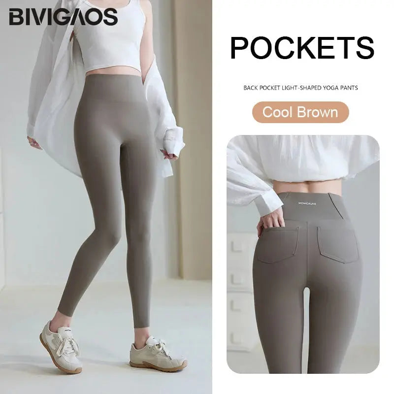 BIVIGAOS 2025 Spring Summer back pocket Sharkskin Leggings women's tight white Casual sport Fitness Leggings Leggings skinny pants MedSurgery Store For Digital Health