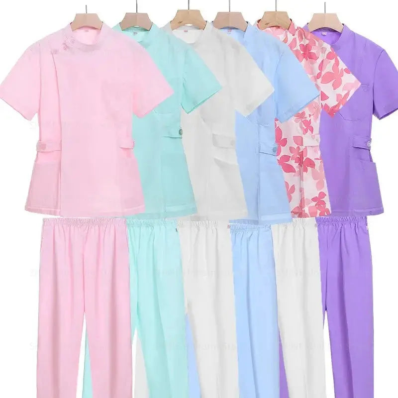Pink short scrub set, medical uniform for nurse and Doctor, women's clothing, two piece nursing suit, salon hospital dress with logo MedSurgery Store For Digital Health