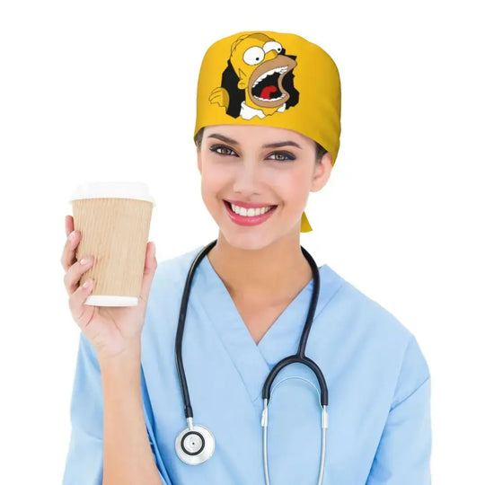 Customized The Simpsons Cartoon Cartoon Medical Staff Scrubs Hat Men Women Doctor Nursing Surgical Scrub Caps MedSurgery Store For Digital Health