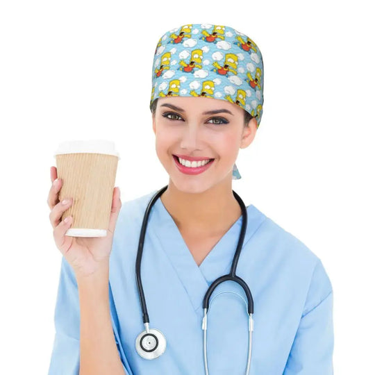 Customized The Simpsons Cartoon Cartoon Medical Staff Scrubs Hat Men Women Doctor Nursing Surgical Scrub Caps MedSurgery Store For Digital Health