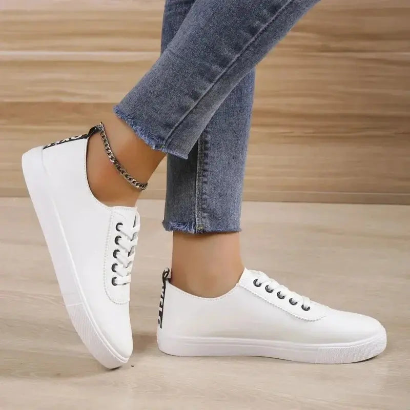 White Shoes, Women's Sneakers, Shallow White Leather Lace-Up Shoes, Versatile Soft Sole, Running and Walking Shoes, Student Campus MedSurgery Store For Digital Health