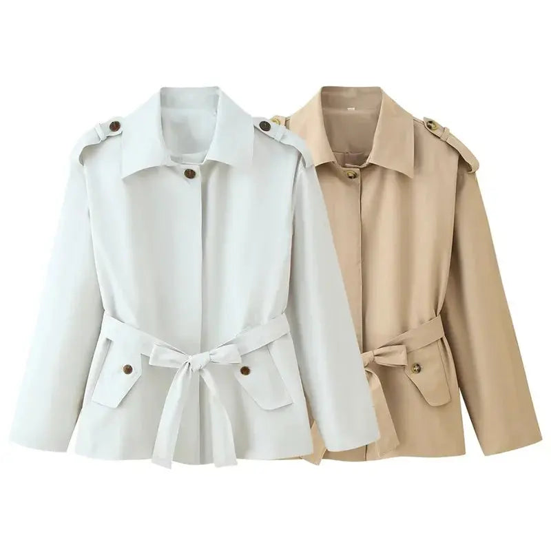 Women's trench coat, new cropped coat with belt, lapel, stylish casual top for women 2025 MedSurgery Store For Digital Health