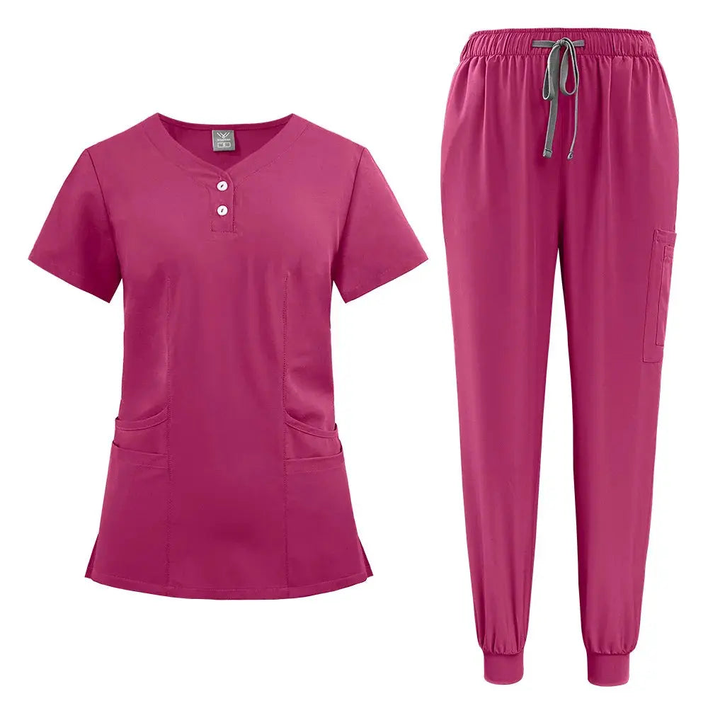 Women's gown set, V-neck pocket top, exfoliating jogging pants with drawstring, nursing scrubs, surgical scrubs CJdropshipping