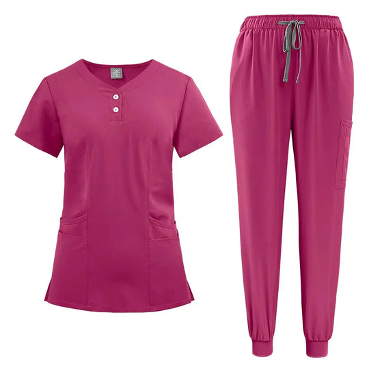 Women's gown set, V-neck pocket top, exfoliating jogging pants with drawstring, nursing scrubs, surgical scrubs CJdropshipping