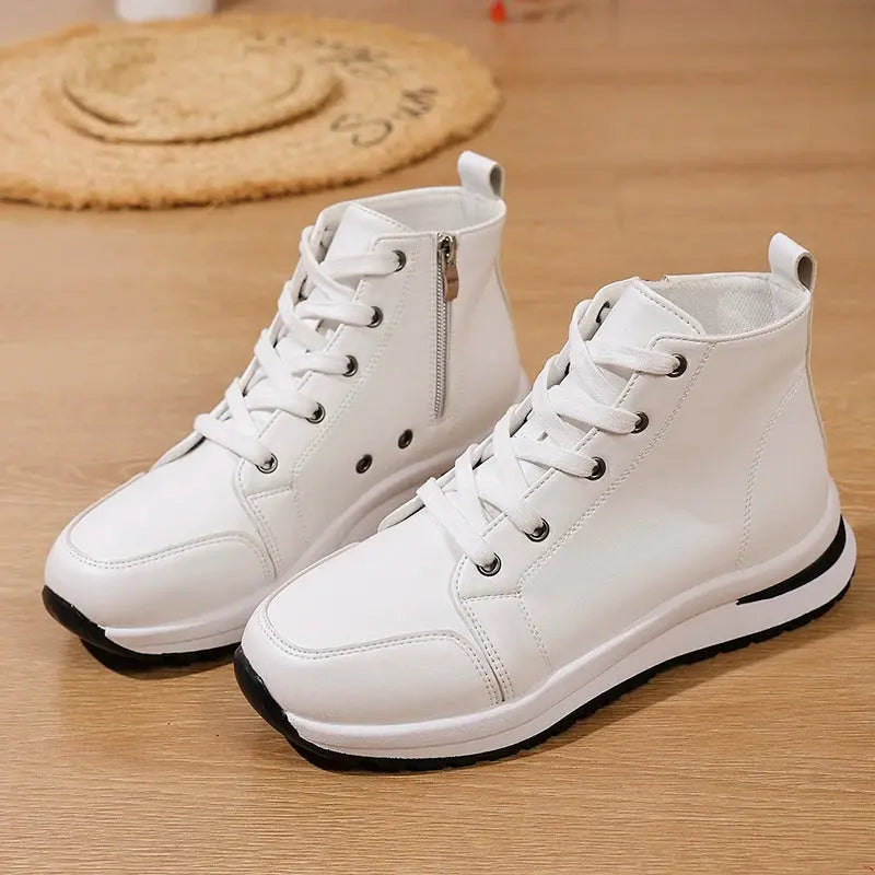 Women's high platform white sneakers, 2025 autumn light casual sneakers, women's PU leather thick sole ankle boots MedSurgery Store For Digital Health