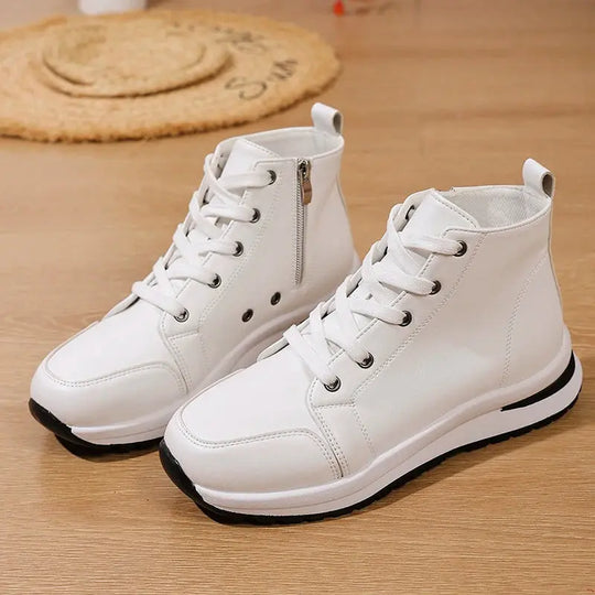 Women's high platform white sneakers, 2025 autumn light casual sneakers, women's PU leather thick sole ankle boots MedSurgery Store For Digital Health