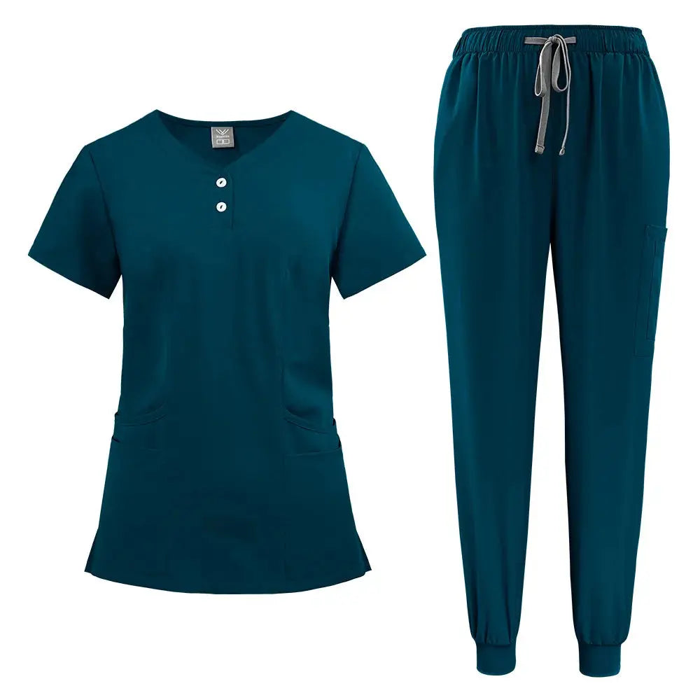 Women's gown set, V-neck pocket top, exfoliating jogging pants with drawstring, nursing scrubs, surgical scrubs CJdropshipping