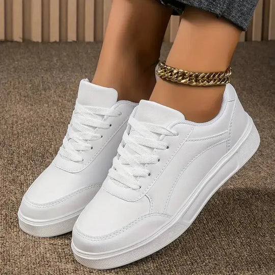 Women's white shoes, white slate lace-up casual flat shoes, PU leather walking shoes, thick sole, luxury outdoor fashion MedSurgery Store For Digital Health