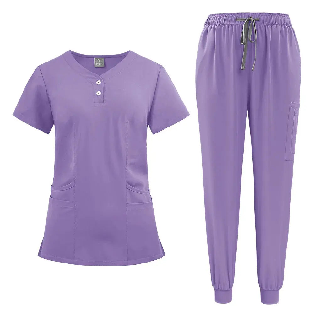 Women's gown set, V-neck pocket top, exfoliating jogging pants with drawstring, nursing scrubs, surgical scrubs CJdropshipping