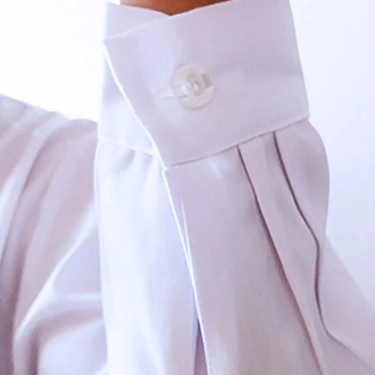 Unisex men's and women's long sleeve white lab coat, tunic style blouse with notched lapel collar and buttons for medical and nursing uniform MedSurgery Store For Digital Health