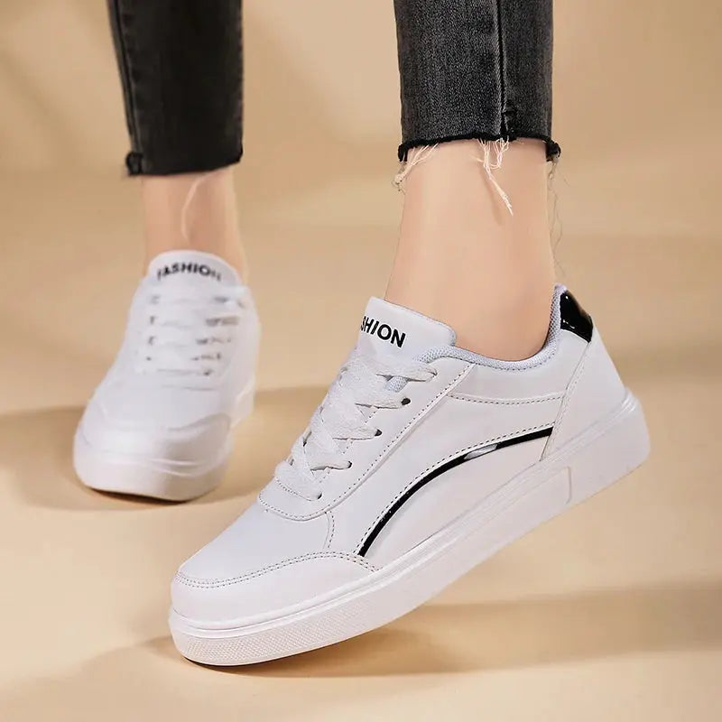 Women's white shoes, white slate lace-up casual flat shoes, PU leather walking shoes, thick sole, luxury outdoor fashion MedSurgery Store For Digital Health