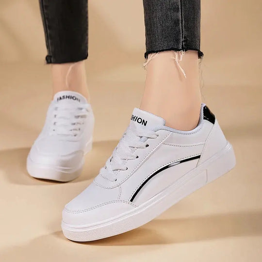 Women's white shoes, white slate lace-up casual flat shoes, PU leather walking shoes, thick sole, luxury outdoor fashion MedSurgery Store For Digital Health