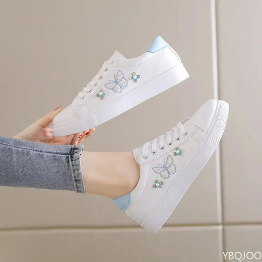 Women's New White Shoes, Fashionable Breathable Flat Shoes, Leather Lace-up Casual Shoes, Comfortable and Versatile Women's Sneakers MedSurgery Store For Digital Health