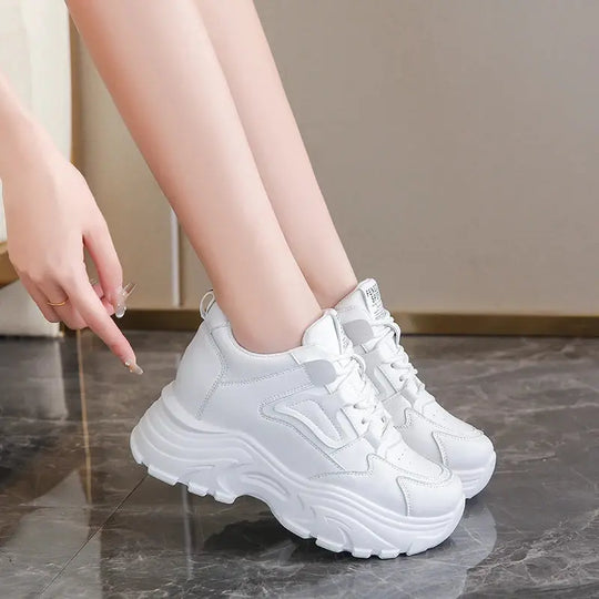 Women's white platform sneakers, vulcanized lace-up shoes with thick bottom, Pu leather, breathable, spring 2024 MedSurgery Store For Digital Health