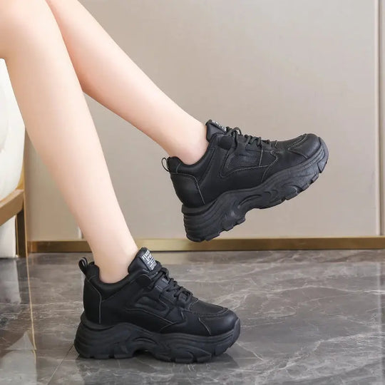 Women's white platform sneakers, vulcanized lace-up shoes with thick bottom, Pu leather, breathable, spring 2024 MedSurgery Store For Digital Health