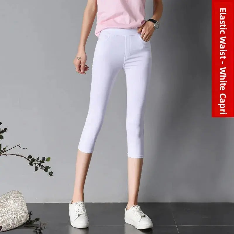 Women's high waist white thin leggings, summer eighteen adeazant plones, small foot plones sie... MedSurgery Store For Digital Health