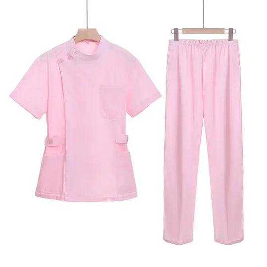 Pink short scrub set, medical uniform for nurse and Doctor, women's clothing, two piece nursing suit, salon hospital dress with logo MedSurgery Store For Digital Health
