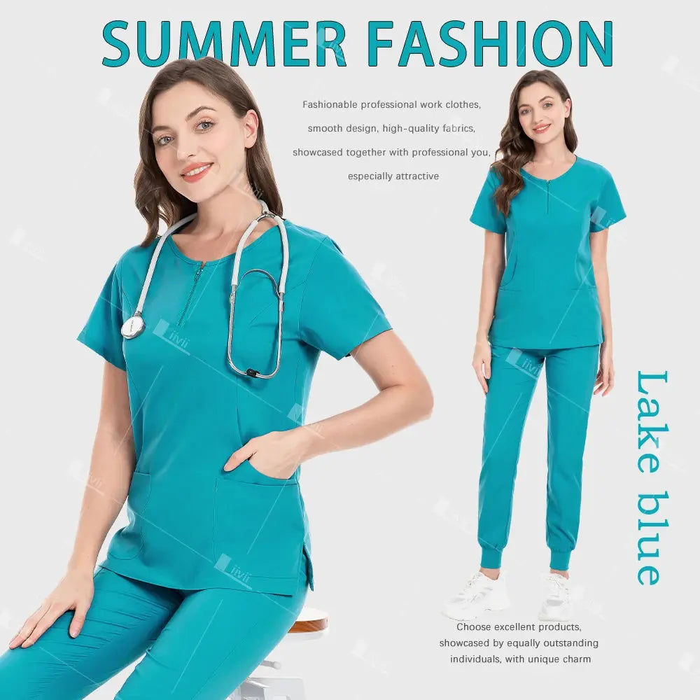 Medical Uniform, Elastic Scrub Set, Hospital Surgical Gowns, Tops, Pants, Nursing Workwear, Medical Scrubs, Medical Accessories CJdropshipping