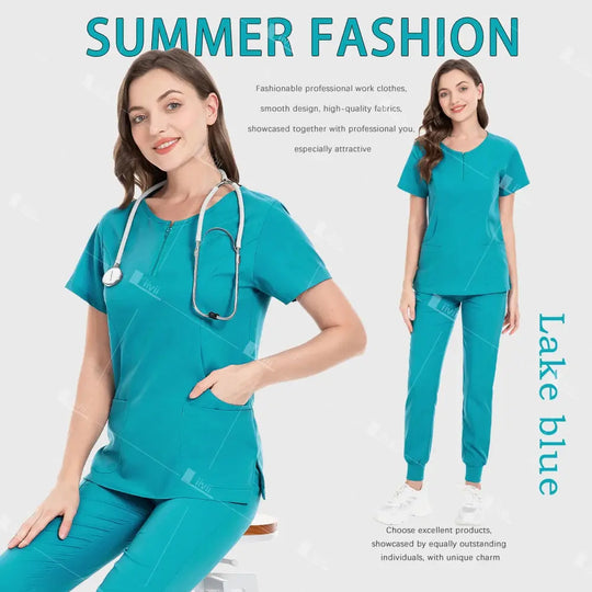 Medical Uniform, Elastic Scrub Set, Hospital Surgical Gowns, Tops, Pants, Nursing Workwear, Medical Scrubs, Medical Accessories CJdropshipping