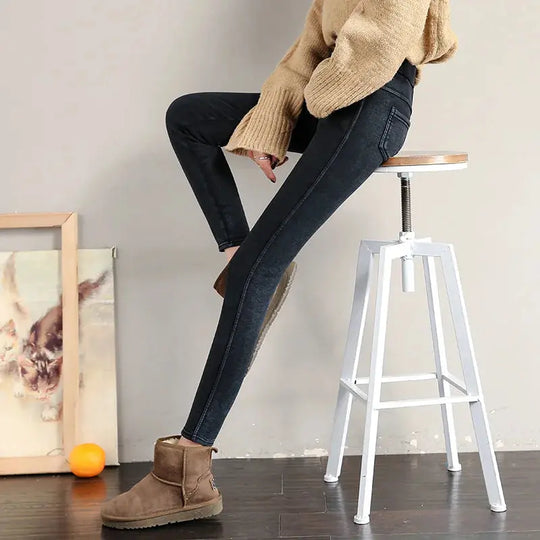 Women's warm winter leggings, thick velvet tight pants, casual solid elastic skinny pants with elastic waistband, black and white MedSurgery Store For Digital Health