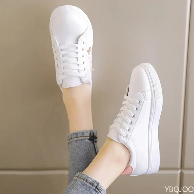Women's New White Shoes, Fashionable Breathable Flat Shoes, Leather Lace-up Casual Shoes, Comfortable and Versatile Women's Sneakers MedSurgery Store For Digital Health