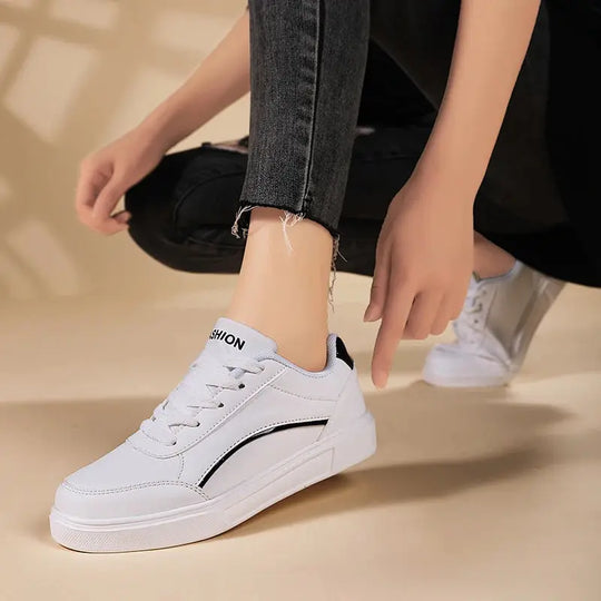 Women's white shoes, white slate lace-up casual flat shoes, PU leather walking shoes, thick sole, luxury outdoor fashion MedSurgery Store For Digital Health