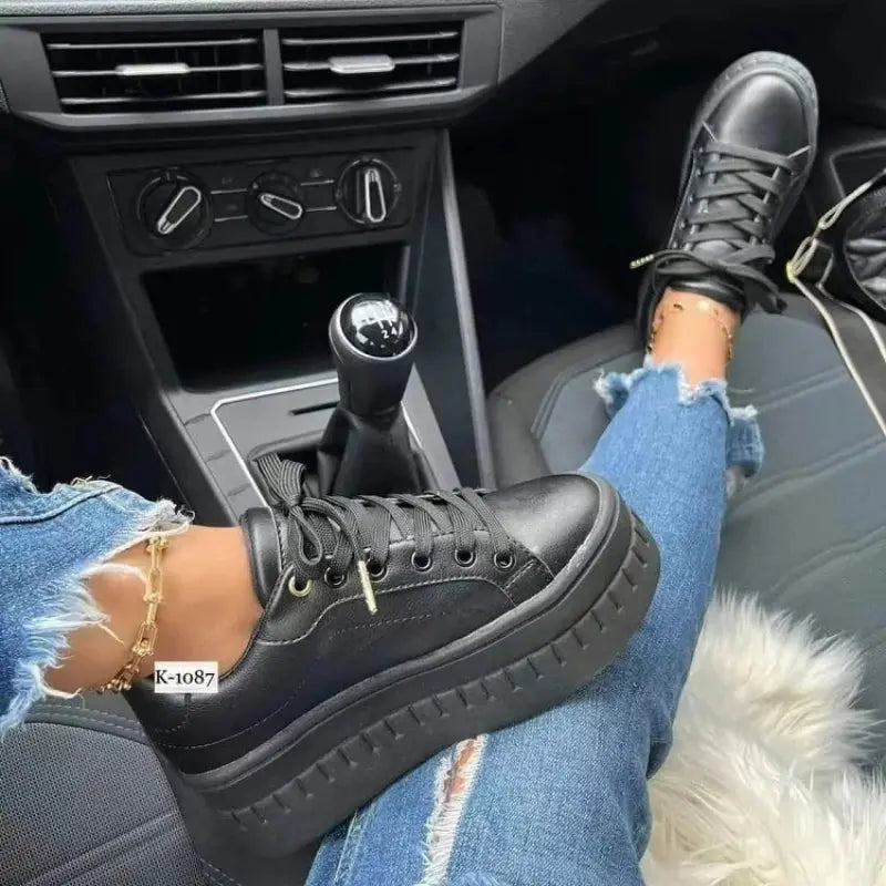 White Shoes, Women's Casual Shoes, New 2025 Platform Sneakers, Solid Color Women's Shoes, Trendy Lightweight PU Vulcanized Shoes MedSurgery Store For Digital Health